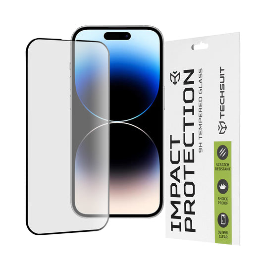 Film de protection d'écran Techsuit pour Apple iPhone 14 Pro, Verre trempé, Full Glue, 111D, Noir