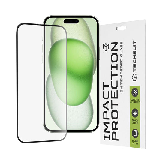 Film de protection d'écran Techsuit pour Apple iPhone 16 Plus / 15 Plus, Verre trempé, Full Glue, 111D, Noir