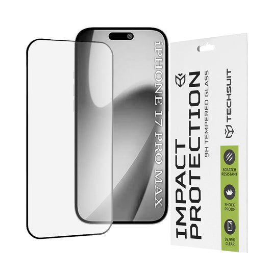 Film de protection d'écran Techsuit pour Apple iPhone 17 Pro Max, Verre Trempé, Full Glue, 111D, Noir