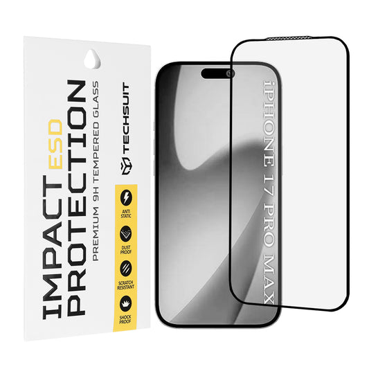 Film de protection d'écran Techsuit pour Apple iPhone 17 Pro Max, Verre Trempé, Full Glue, Noir