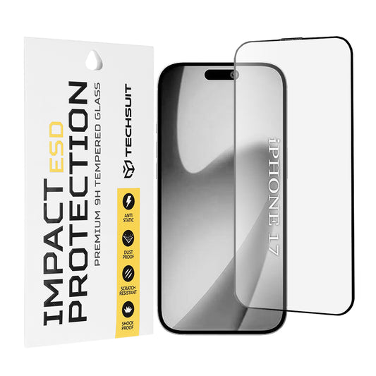 Film de protection d'écran Techsuit pour Apple iPhone 17, Verre Trempé, Full Glue, Noir