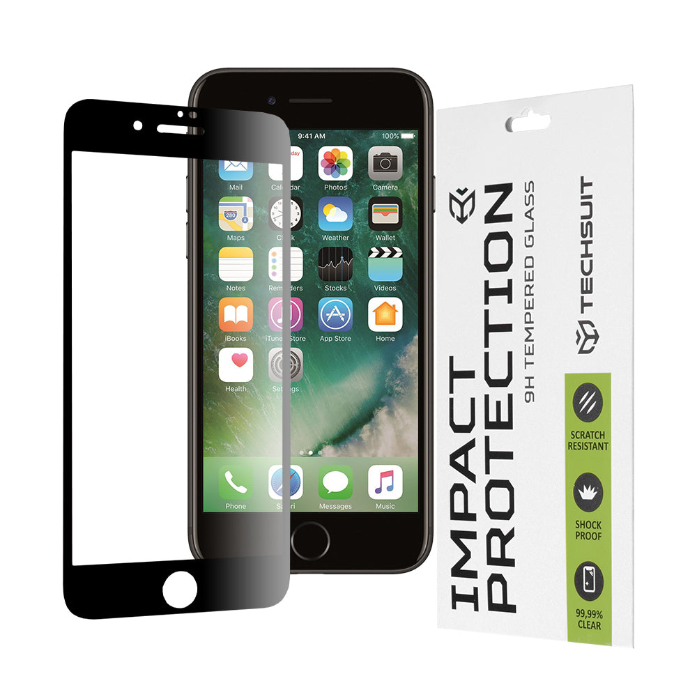Film de protection d'écran Techsuit pour Apple iPhone 8 Plus / 7 Plus, Verre trempé, Full Glue, 111D, Noir
