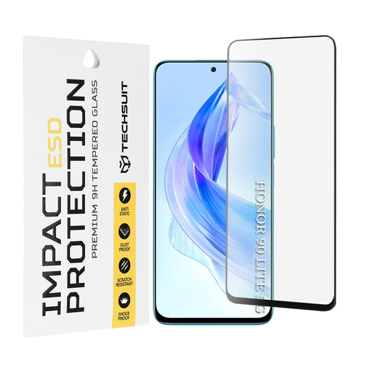 Techsuit Screen Protector Film for Honor 90 Lite, Tempered Glass, Full Glue, Black