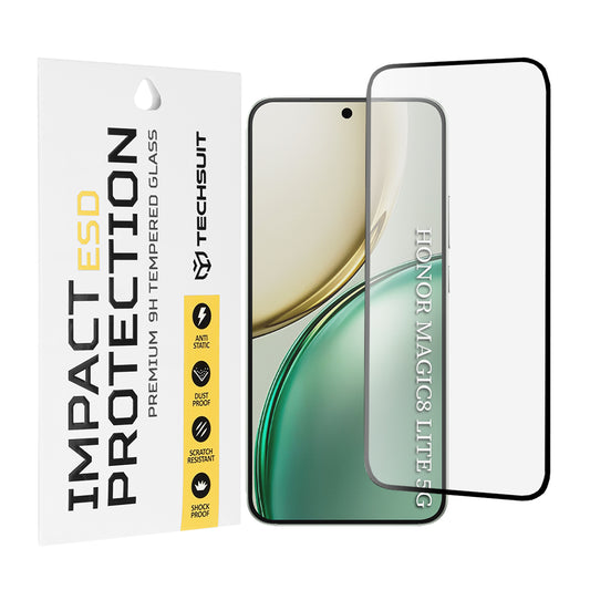 Film de protection d'écran Techsuit pour Honor Magic8 Lite, Verre Trempé, Full Glue, Noir
