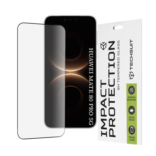 Film de protection d'écran Techsuit pour Huawei Mate 80 Pro, Verre Trempé, Full Glue, 111D, Noir