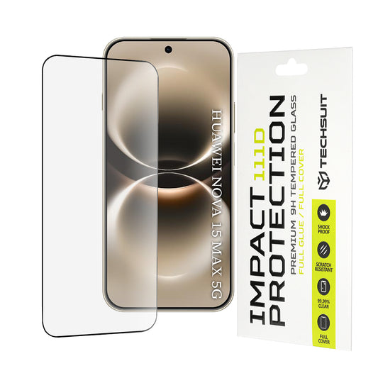 Film de protection d'écran Techsuit pour Huawei nova 15 Max, Verre Trempé, Full Glue, 111D, Noir