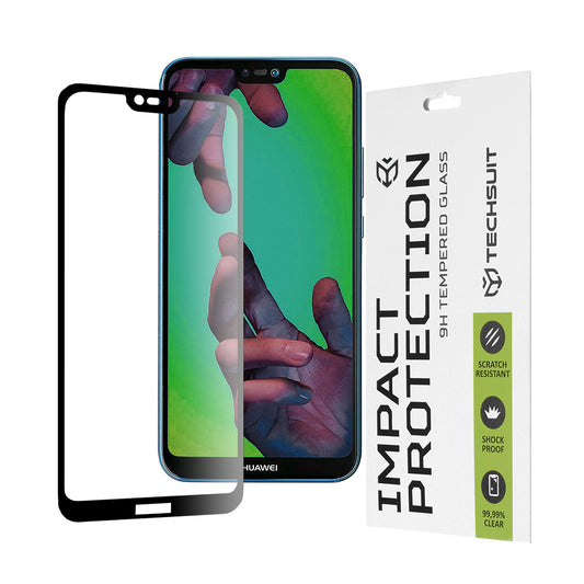 Film de protection d'écran Techsuit pour Huawei P20 Lite, Verre trempé, Full Glue, 111D, Noir