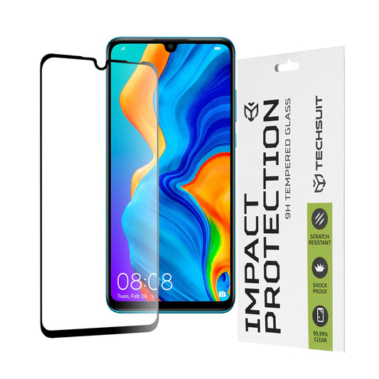 Film de protection d'écran Techsuit pour Huawei P30 lite New Edition / P30 lite, Verre trempé, Full Glue, 111D, Noir