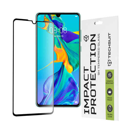 Film de protection d'écran Techsuit pour Huawei P30, Verre trempé, Full Glue, 111D, Noir