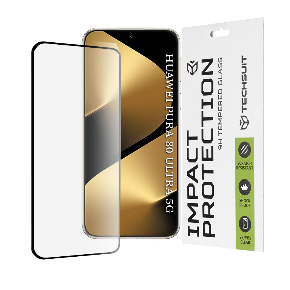 Film de protection d'écran Techsuit pour Huawei Pura 80 Ultra, Verre Trempé, Full Glue, 111D, Noir