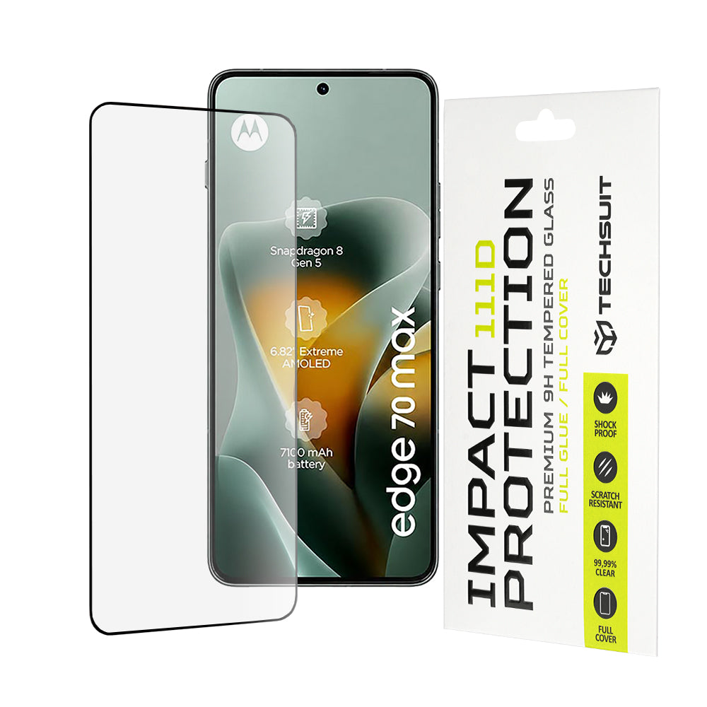 Film de protection d'écran Techsuit pour Motorola Edge 70 Max, Verre Trempé, Full Glue, 111D, Noir