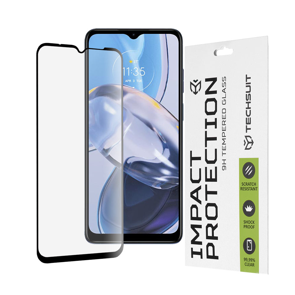 Film de protection d'écran Techsuit pour Motorola Moto E22i / E22, Verre trempé, Full Glue, 111D, Noir
