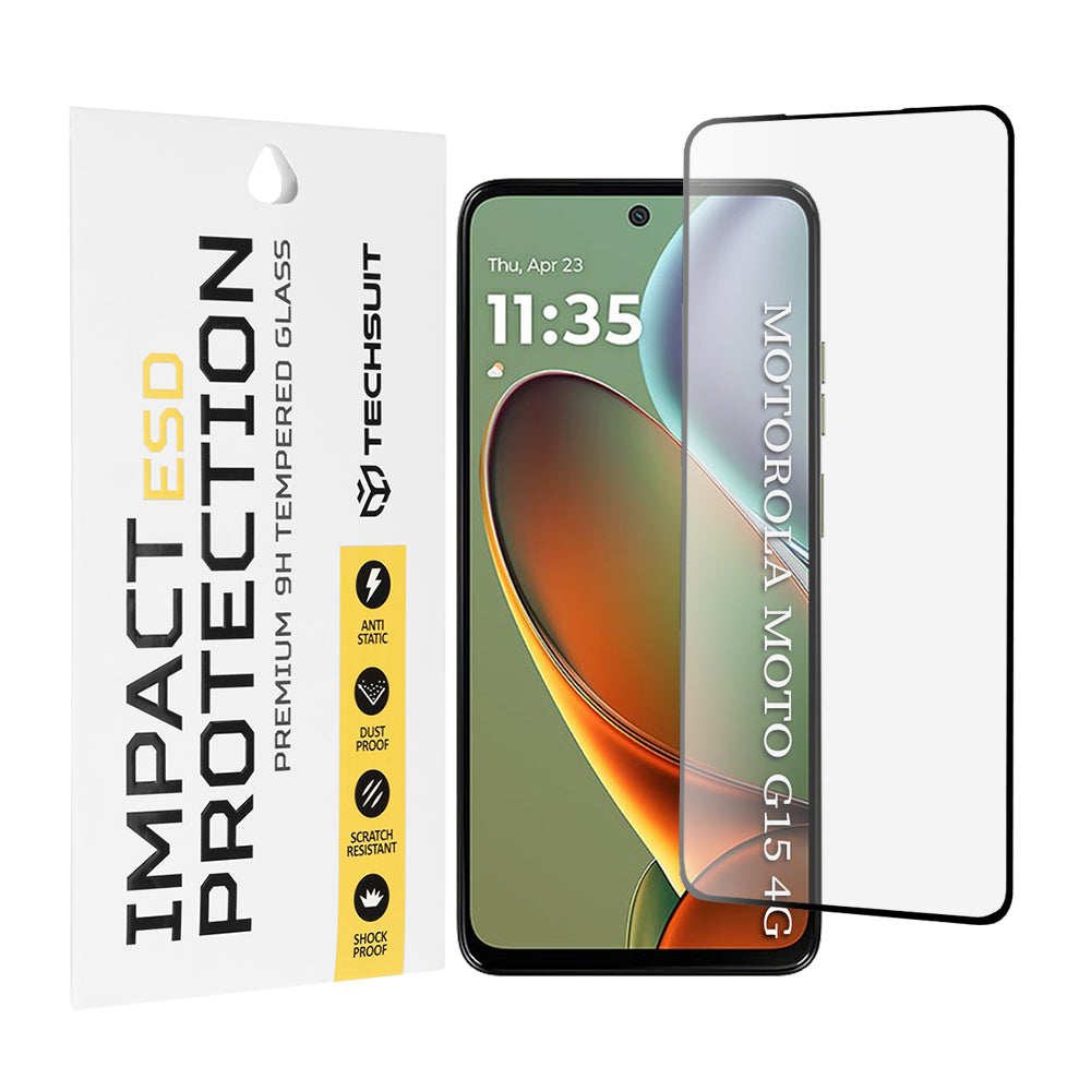 Film de protection d'écran Techsuit pour Motorola Moto G15 / G15 Power, Verre trempé, Full Glue, Noir