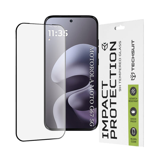 Film de protection d'écran Techsuit pour Motorola Moto G77 / G67, Verre Trempé, Full Glue, 111D, Noir