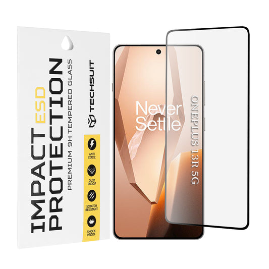 Film de protection d'écran Techsuit pour OnePlus 13R, Verre trempé, Collage intégral, Noir