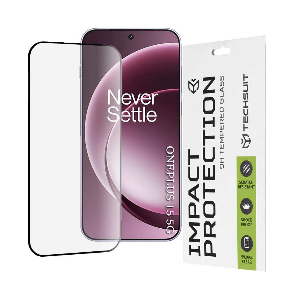 Film de protection d'écran Techsuit pour OnePlus 15, Verre Trempé, Full Glue, 111D, Noir