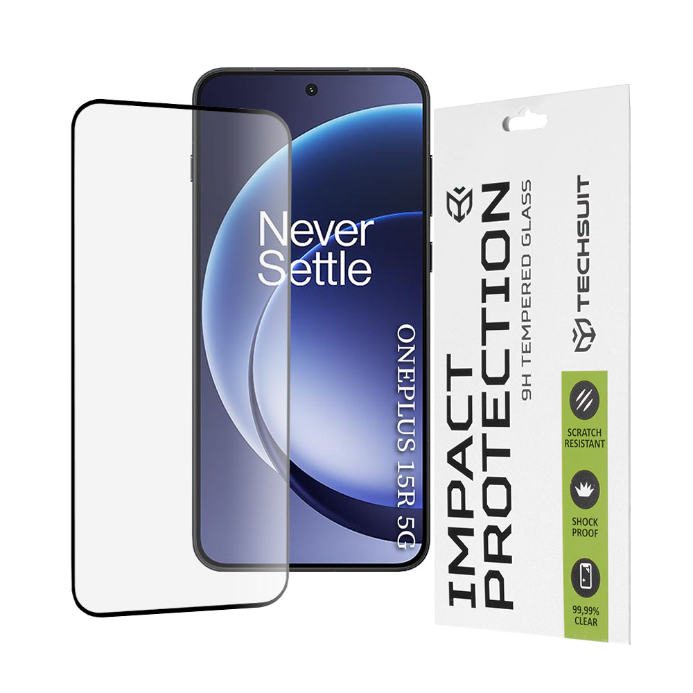 Film de protection d'écran Techsuit pour OnePlus 15R, Verre Trempé, Full Glue, 111D, Noir