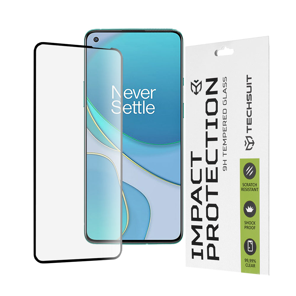 Film de protection d'écran Techsuit pour OnePlus 8T, Verre Trempé, Full Glue, 111D, Noir
