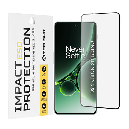 Film de protection d'écran Techsuit pour OnePlus Nord 3, Verre trempé, Collage intégral, Noir