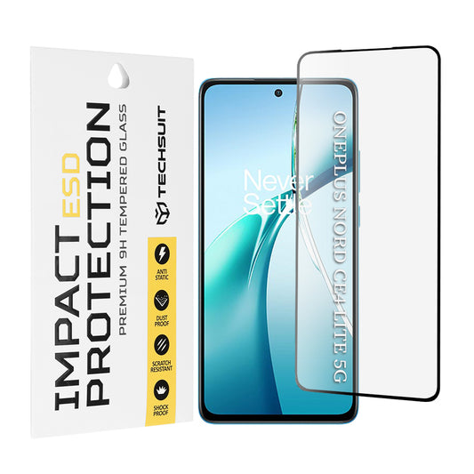 Film de protection d'écran Techsuit pour OnePlus Nord CE4 Lite, Verre trempé, Collage intégral, Noir