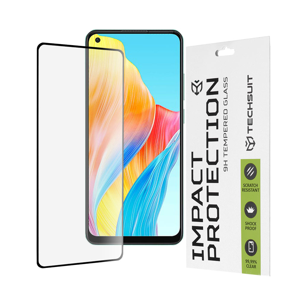 Film de protection d'écran Techsuit pour Oppo A78 4G, Verre trempé, Full Glue, 111D, Noir