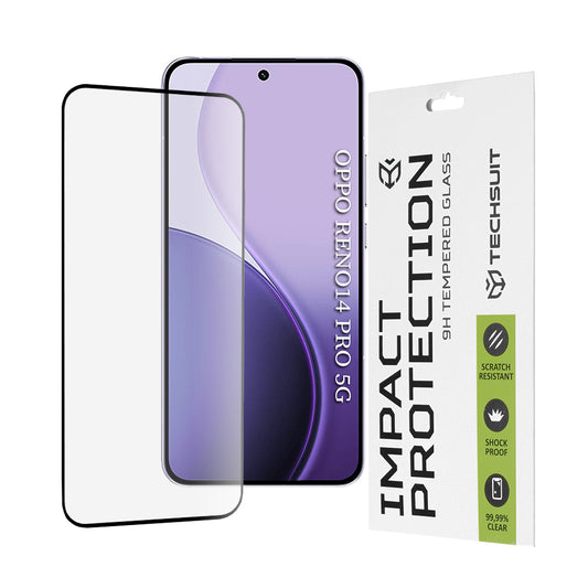 Film de protection d'écran Techsuit pour Oppo Reno14 Pro, Verre trempé, Full Glue, 111D, Noir