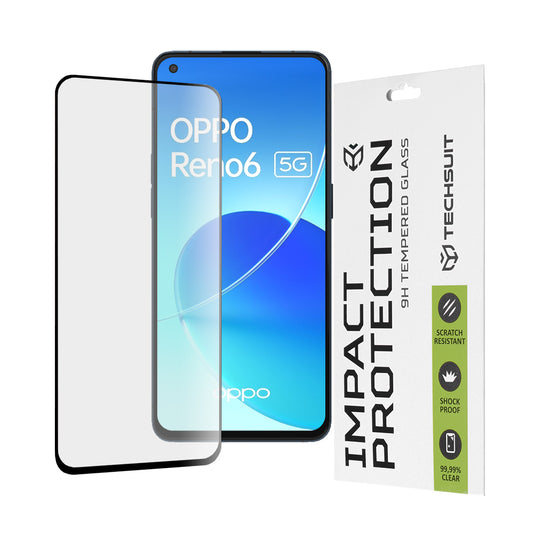 Film de protection d'écran Techsuit pour Oppo Reno6 5G, Verre trempé, Full Glue, 111D, Noir