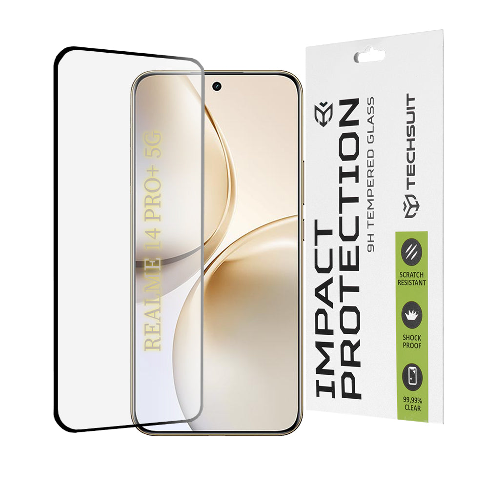 Film de protection d'écran Techsuit pour Realme 14 Pro+, Verre trempé, Full Glue, 111D, Noir