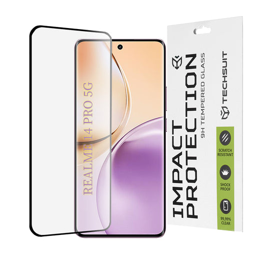 Film de protection d'écran Techsuit pour Realme 14 Pro, Verre Trempé, Full Glue, 111D, Noir