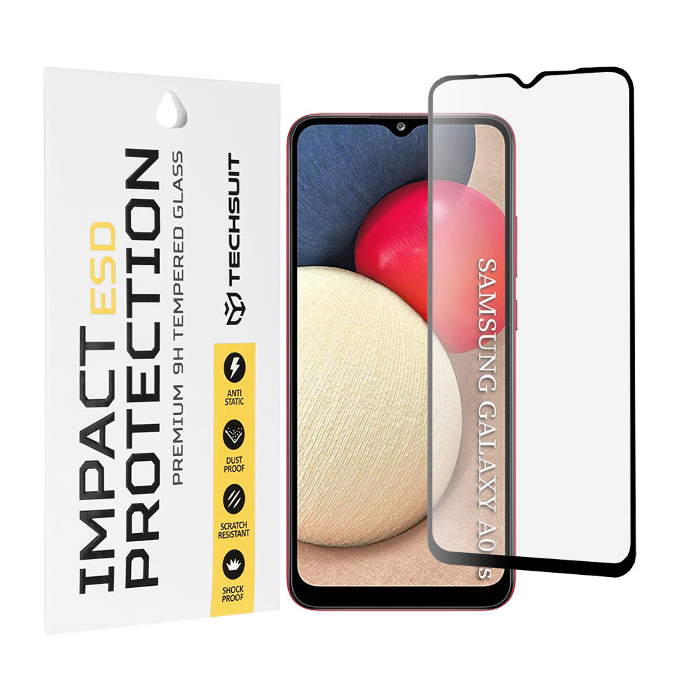 Film de protection d'écran Techsuit pour Samsung Galaxy A04e A042 / M04 M045 / A03 A035 / A03 Core A032, Verre trempé, Collage intégral, Noir