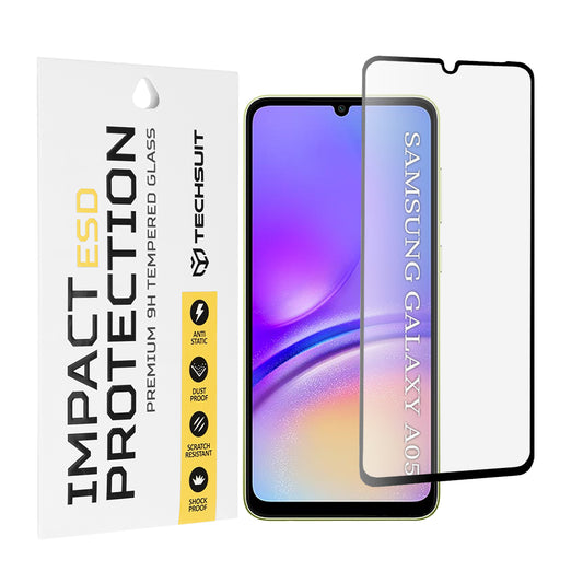 Film de protection d'écran Techsuit pour Samsung Galaxy A05 A055, Verre trempé, Full Glue, Noir
