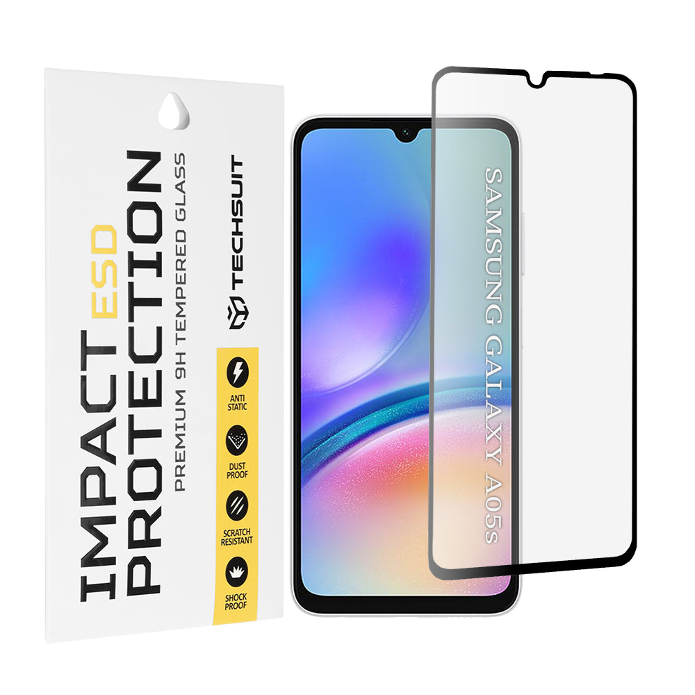 Film de protection d'écran Techsuit pour Samsung Galaxy A05s A057, Verre trempé, Full Glue, Noir