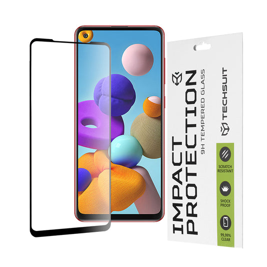 Film de protection d'écran Techsuit pour Samsung Galaxy A21s A217 / A21 A215, Verre trempé, Full Glue, 111D, Noir