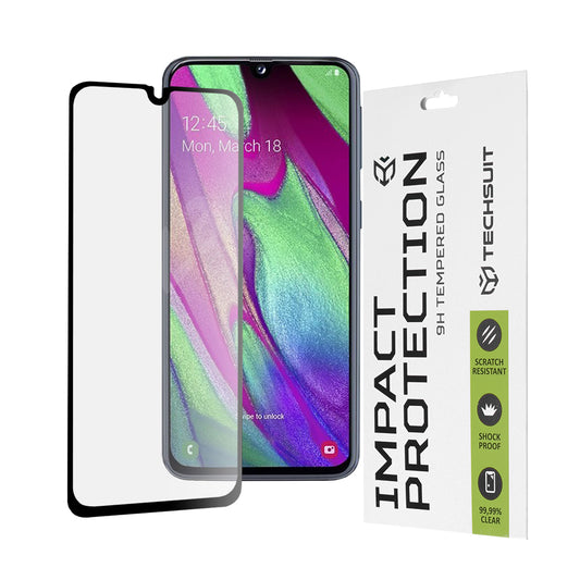 Film de protection d'écran Techsuit pour Samsung Galaxy A40 A405, Verre Trempé, Full Glue, 111D, Noir