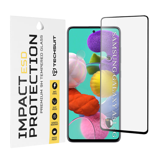 Film de protection d'écran Techsuit pour Samsung Galaxy A51 5G A516 / A51 A515, Verre trempé, Collage intégral, Noir