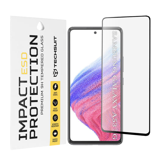 Film de protection d'écran Techsuit pour Samsung Galaxy A53 5G A536, Verre trempé, Collage intégral, Noir