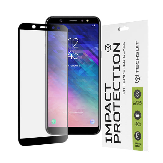 Film de protection d'écran Techsuit pour Samsung Galaxy A6 (2018) A600, Verre trempé, Full Glue, 111D, Noir