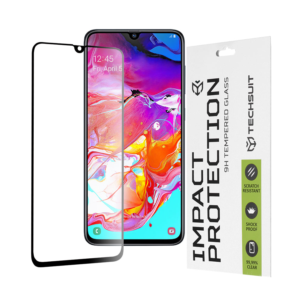 Film de protection d'écran Techsuit pour Samsung Galaxy A70s A707 / A90 5G A908 / A70 A705, Verre trempé, Full Glue, 111D, Noir