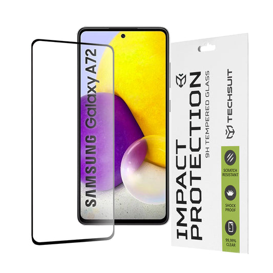 Film de protection d'écran Techsuit pour Samsung Galaxy A72 A725 / A72 5G A726, Verre trempé, Full Glue, 111D, Noir