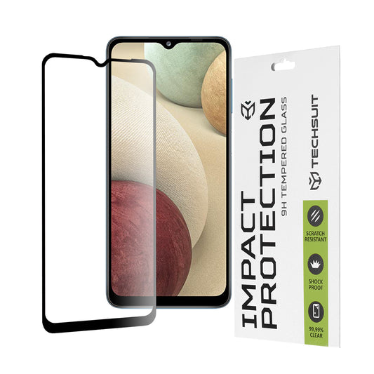 Film de protection d'écran Techsuit pour Samsung Galaxy F12 F127 / A12 Nacho A127 / M02 M022 / M12 M127, Verre Trempé, Full Glue, 111D, Noir