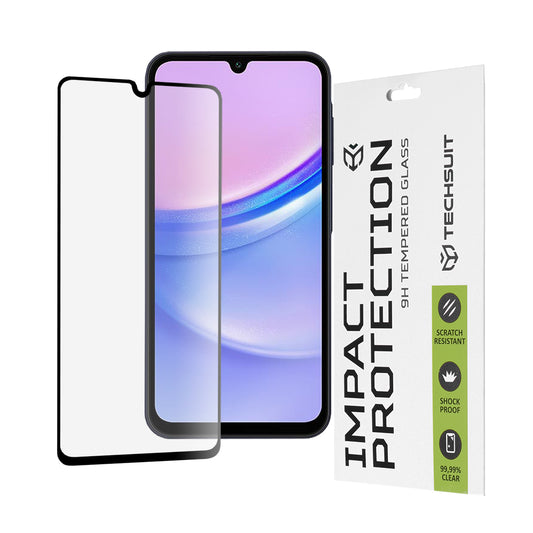 Film de protection d'écran Techsuit pour Samsung Galaxy M15 / A15 5G A156 / A15 A155 / A25 A256, Verre trempé, Full Glue, 111D, Noir