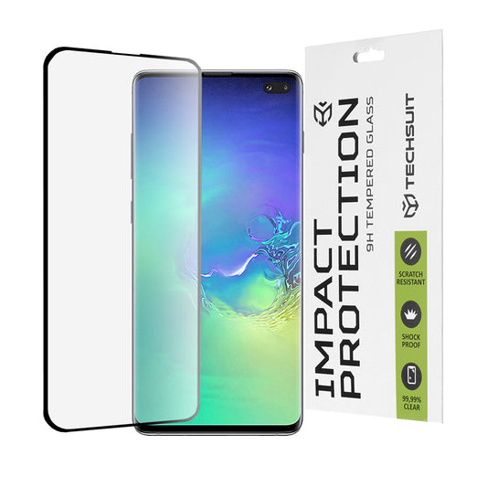 Film de protection d'écran Techsuit pour Samsung Galaxy S10+ G975, Verre trempé, Full Glue, 111D, Noir