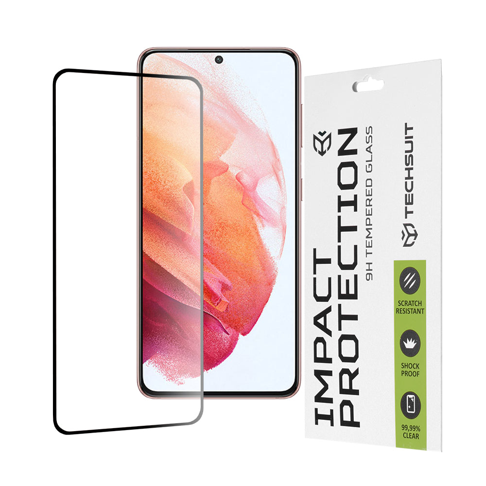 Film de protection d'écran Techsuit pour Samsung Galaxy S21 5G G991, Verre trempé, Full Glue, 111D, Noir