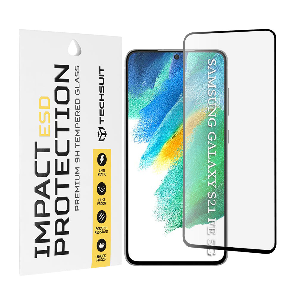Film de protection d'écran Techsuit pour Samsung Galaxy S21 FE 5G G990, Verre trempé, Full Glue, Noir