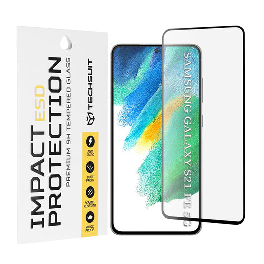 Film de protection d'écran Techsuit pour Samsung Galaxy S21 FE 5G G990, Verre trempé, Full Glue, Noir