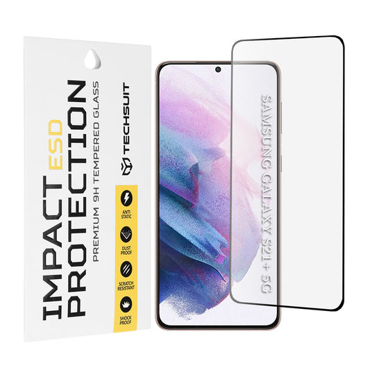 Film de protection d'écran Techsuit pour Samsung Galaxy S21+ 5G G996, Verre trempé, Collage intégral, Noir