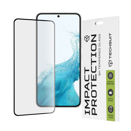 Film de protection d'écran Techsuit pour Samsung Galaxy S23 S911 / S22 5G S901, Verre trempé, Full Glue, 111D, Noir