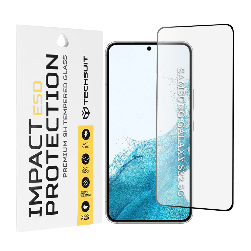 Techsuit Screen Protector Film for Samsung Galaxy S23 S911 / S22 5G S901, Tempered Glass, Full Glue, Black