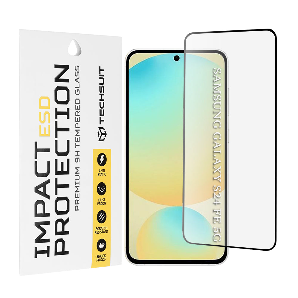 Film de protection d'écran Techsuit pour Samsung Galaxy S24 FE S721, Verre trempé, Full Glue, Noir