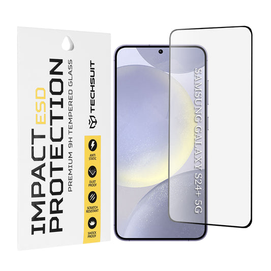Film de protection d'écran Techsuit pour Samsung Galaxy S24+ S926, Verre trempé, Collage intégral, Noir